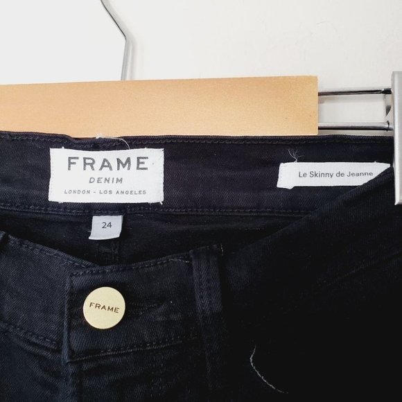FRAME Le Skinny de  Jeanne Black Distressed Modern Skinny Jeans - Picture 6 of 10